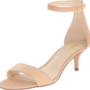 NEW Nine West Beige Nude Leather Sz 7 Open-Toe Heel Sandals